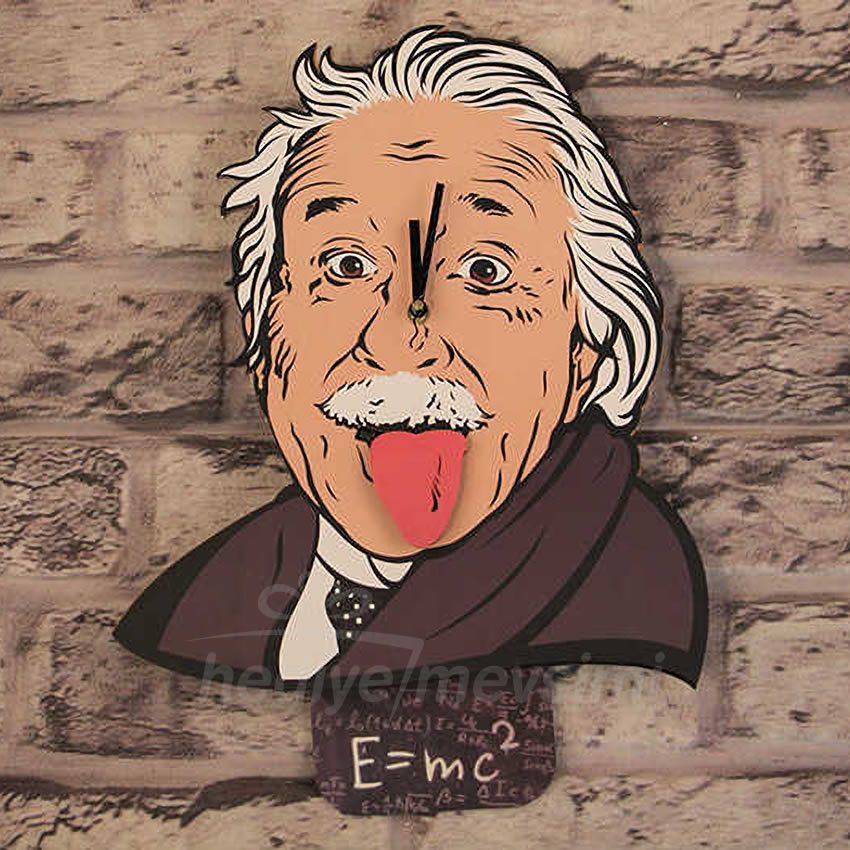 Einstein Sarkaçlı Ahşap Duvar Saati