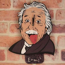 Einstein Sarkaçlı Ahşap Duvar Saati