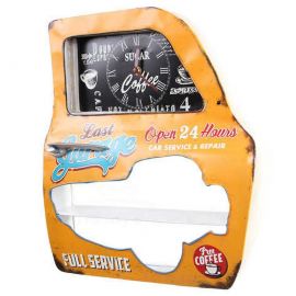 Araba Kapısı Garage Saatli Duvar Rafı