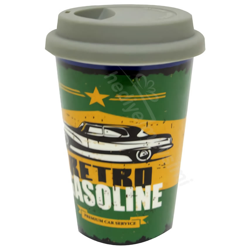 Retro Gasoline Silikon Kapaklı Kupa Bardak