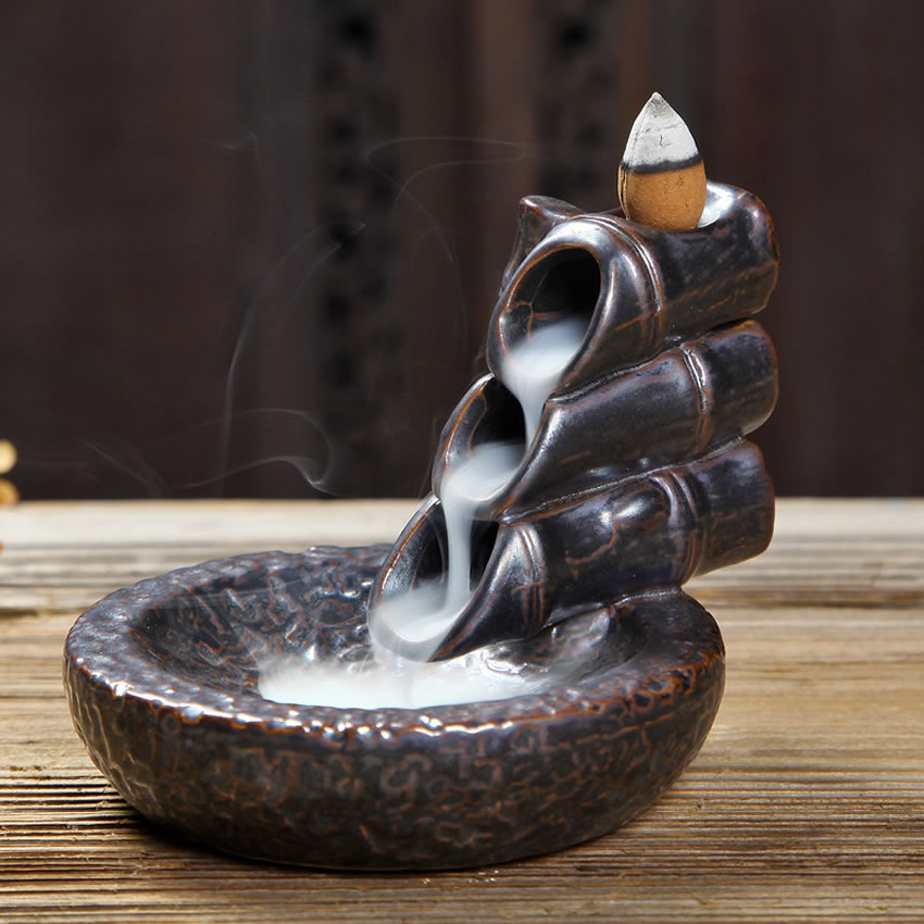 Bambu Formlu Seramik Geri Akışlı Tütsülük + HEM Tütsü Hediyeli