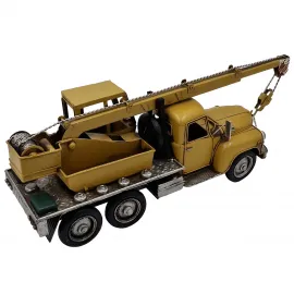 Retro Metal Vinç Kamyon Maketi - El Yapımı Endüstriyel Dekoratif Hediye