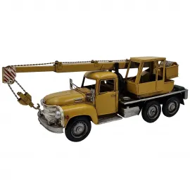 Retro Metal Vinç Kamyon Maketi - El Yapımı Endüstriyel Dekoratif Hediye