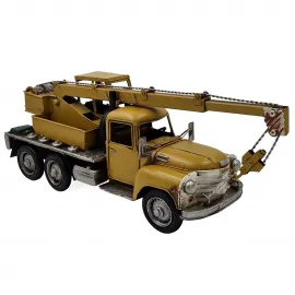 Retro Metal Vinç Kamyon Maketi - El Yapımı Endüstriyel Dekoratif Hediye