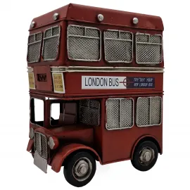 El Yapımı Metal Nostaljik İngiliz Otobüsü Kalemlik ve Kumbara - London Bus Biblo
