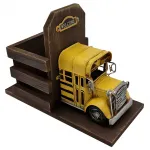 Çok Amaçlı Dekoratif Ahşap Kalemlik - Metal Okul Otobüsü ve Mini Fotoğraf Çerçevesi