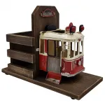 İstanbul Taksim Tramvay Temalı Dekoratif Ahşap-Metal Kalemlik - Hediyelik Masa Üstü Süsü