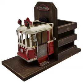 İstanbul Taksim Tramvay Temalı Dekoratif Ahşap-Metal Kalemlik - Hediyelik Masa Üstü Süsü