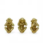 Dekoratif Altın Renkli Polyester 3 Maymun Biblo Seti: Görmedim Duymadım Bilmiyorum Figürleri