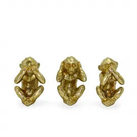 Dekoratif Altın Renkli Polyester 3 Maymun Biblo Seti: Görmedim Duymadım Bilmiyorum Figürleri