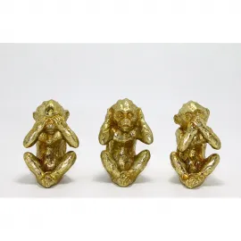 Dekoratif Altın Renkli Polyester 3 Maymun Biblo Seti: Görmedim Duymadım Bilmiyorum Figürleri