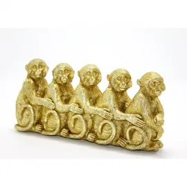 Göz Alıcı Altın Rengi Polyester 5 Maymun Biblo Figürü – Ev ve Ofis Dekorasyonu İçin Şık Tasarım