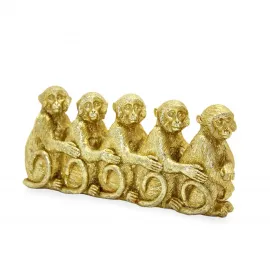 Göz Alıcı Altın Rengi Polyester 5 Maymun Biblo Figürü – Ev ve Ofis Dekorasyonu İçin Şık Tasarım