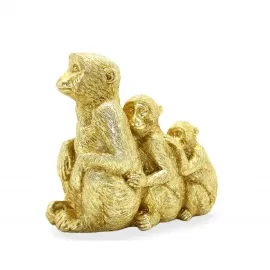 Dekoratif Altın Tonlu Polyester 3 Maymun Biblo Figürü | Ev ve Ofis İçin Şık Tasarım