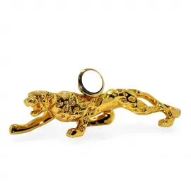 Lüks Parlak Altın Leopar Figürü Telefon Tutucu Biblo | Ev ve Ofis için Şık Dekoratif Telefon Standı