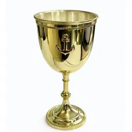 Denizci Temalı Parlak Pirinç Çapalı Dekoratif Kadeh Bardak | Antik Görünümlü Şık Obje