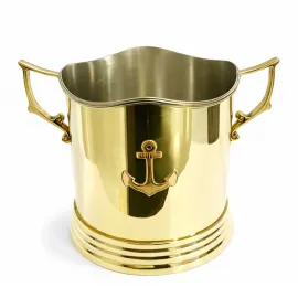 Lüks Pirinç Buz Kovası – Deniz Temalı Çapa Desenli, Çift Kulplu Şık Sunum Kovası