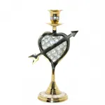 El Yapımı Pirinç Sedef İşlemeli Aşk Temalı Kalp Ok Tasarımlı Dekoratif Tekli Şamdan