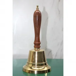 Ahşap Saplı Parlak Pirinç El Çanı - Klasik Tasarım Dekoratif Masa ve Servis Zili
