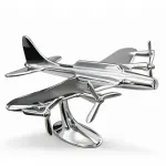 El Yapımı Görünümlü Parlak Krom Uçak Modeli Dekoratif Masa Üstü Biblo Ev ve Ofis Şıklığı