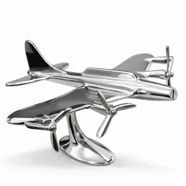 El Yapımı Görünümlü Parlak Krom Uçak Modeli Dekoratif Masa Üstü Biblo Ev ve Ofis Şıklığı