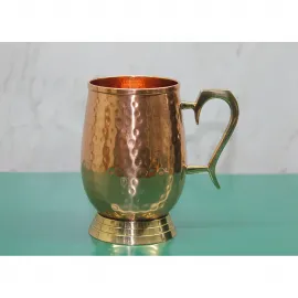 El Yapımı Çekiç Dokulu Bakır ve Pirinç Kupa Bardak - Otantik İçecek Deneyimi 12x12 cm