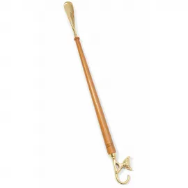 Zarif Pirinç Kedi Figürlü Uzun Saplı Ahşap Kerata Çekecek - 76 cm Konforlu Ayakkabı Aksesuarı