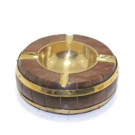 El Yapımı Ahşap Varil Tasarım Pirinç İç Hazneli Otantik Küllük - Dekoratif ve Şık Hediyelik