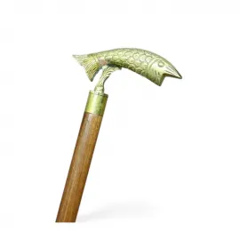 Pirinç Balık Kafası Tasarımlı Lüks Yürüyüş Bastonu | Şık Koleksiyonluk Dekoratif Baston