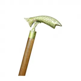 Pirinç Balık Kafası Tasarımlı Lüks Yürüyüş Bastonu | Şık Koleksiyonluk Dekoratif Baston