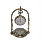 Nostaljik Pirinç Masa Saati ve Pusula Kombinasyonu: Deniz Temalı Dekoratif Obje