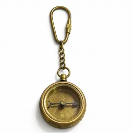 Vintage Pirinç Pusula Anahtarlık - Gerçek Pusula Fonksiyonlu Şık Karabinerli Anahtar Aksesuarı