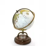 Vintage Tarzı Pirinç Pusulalı Dünya Küresi ve Şık Ahşap Tabanlı Dekoratif Obje