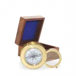 Vintage Ahşap Kutulu Pirinç Mercekli Pusula | Dekoratif Denizci Hediye