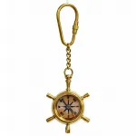 Özel Tasarım Pirinç Dümenli Pusula Anahtarlık | Denizci Temalı Vintage Metal Anahtarlık