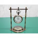 Victoria London Temalı Antik Pirinç Masa Saati ve Pusula ile Nostaljik Dekoratif Obje