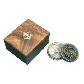 Antik Tarz Ahşap Denizci Kutulu Pirinç Pusula | Dekoratif Masaüstü Seyahat Pusulası Hediyesi