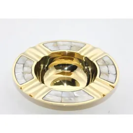 El Yapımı Pirinç Sedef Kakma Lüks Küllük | Dekoratif Ev Ofis Aksesuarı | 13 cm Çap