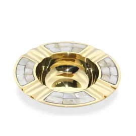 El Yapımı Pirinç Sedef Kakma Lüks Küllük | Dekoratif Ev Ofis Aksesuarı | 13 cm Çap