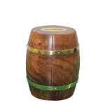 El Yapımı Ceviz Ahşap Fıçı Kumbara - Nostaljik Pirinç Şeritli Dekoratif Para Kutusu