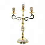 El Yapımı Lüks Pirinç Sedef İşlemeli Üçlü Şamdan | Ev ve Ofis Dekorasyonu için Zarif Işıklandırma