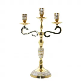 El Yapımı Lüks Pirinç Sedef İşlemeli Üçlü Şamdan | Ev ve Ofis Dekorasyonu için Zarif Işıklandırma