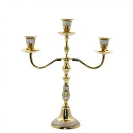 El Yapımı Pirinç Sedef İşlemeli 3 Kollu Lüks Şamdan | Dekoratif Ev Aksesuarı