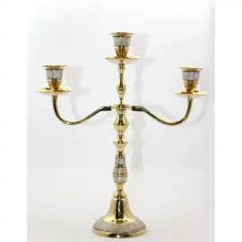 El Yapımı Pirinç Sedef İşlemeli 3 Kollu Lüks Şamdan | Dekoratif Ev Aksesuarı