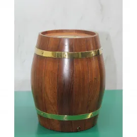 Dekoratif Ahşap Fıçı Şeklinde Pirinç Detaylı Kumbara | Nostaljik Tasarım Hediye
