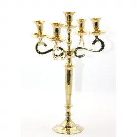 Zarif Pirinç 5 Kollu Şamdan | Vintage Dekoratif Masa & Şömine Üstü Candelabra