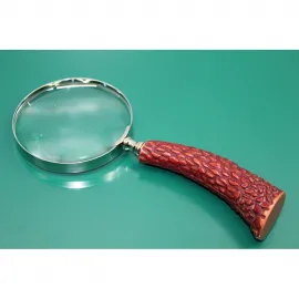 El İşi Vintage Antik Boynuz Saplı Pirinç Büyüteç, Koleksiyonluk Dekoratif Mercek