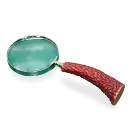 El İşi Vintage Antik Boynuz Saplı Pirinç Büyüteç, Koleksiyonluk Dekoratif Mercek