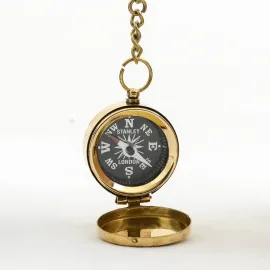 Vintage Stanley London Pirinç Cep Pusula Anahtarlık - Doğru Yönünüzü Belirleyin, Stil Sahibi Olun