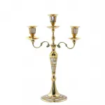 El İşçiliği Pirinç ve Sedef Kakmalı Üç Kollu Şamdan | Salon ve Masa Dekoru İçin Eşsiz Sanat Eseri